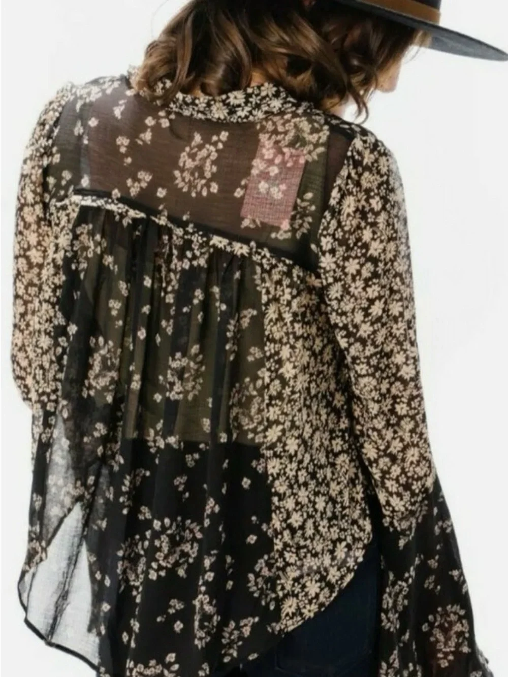 Free People Serena Printed Blouse in Black - Picture 4 of 14